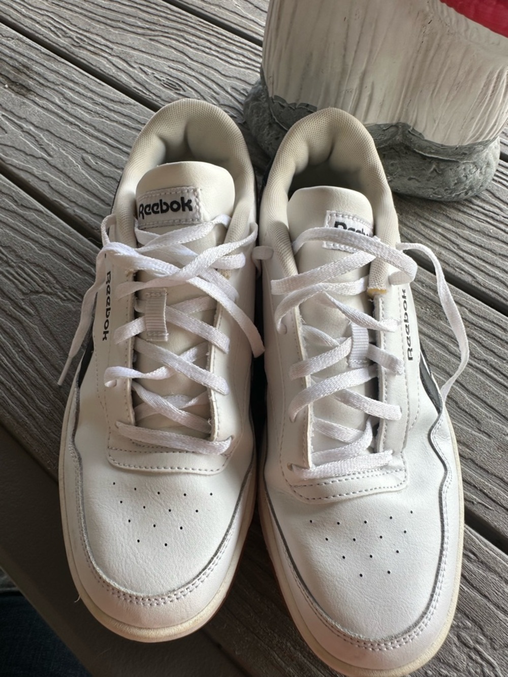 Reebok White and Black Comfort Footbed Sneakers